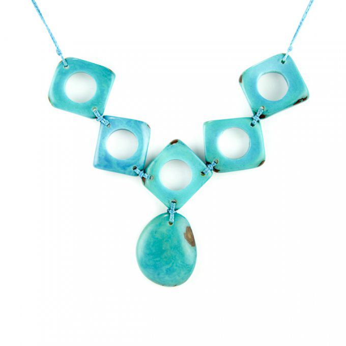 collier ethnique ivoire végétal pendentif turquoise