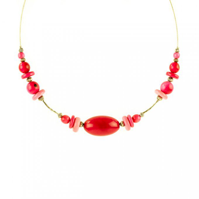 collier ras du cou perles de tagua rose