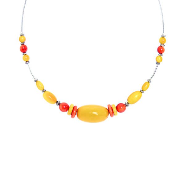 Collier argenté perles en ivoire végétal jaune et orange