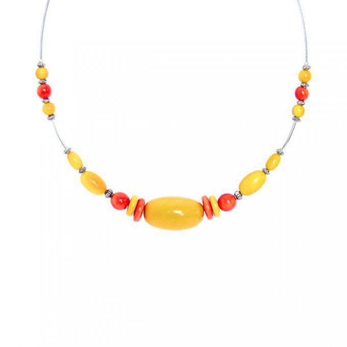 collier fantaisie tour de cou avec perles en tagua jaune et orange