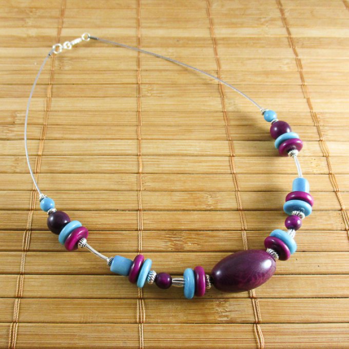 Collier artisanal perles de tagua colorées