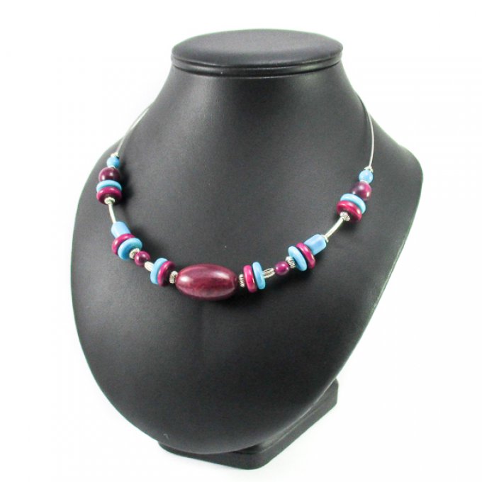 Collier en tagua bleu violet