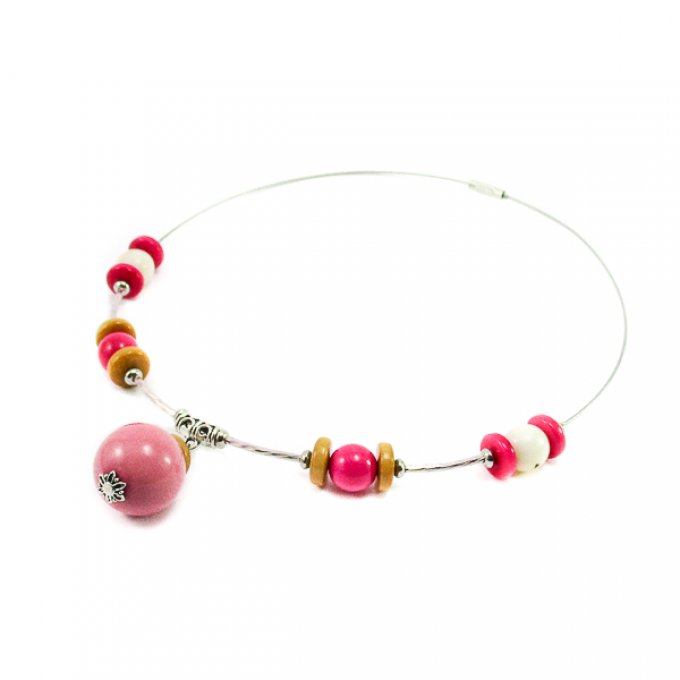 Collier en ivoire végétal rose