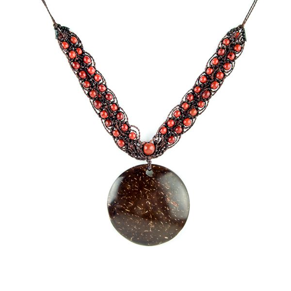 Collier tressage macramé et pendentif coco