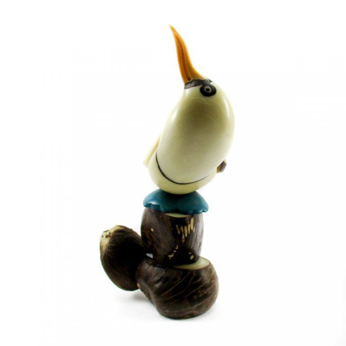 Porte crayons original avec figurine oiseau sculpté en noix de tagua