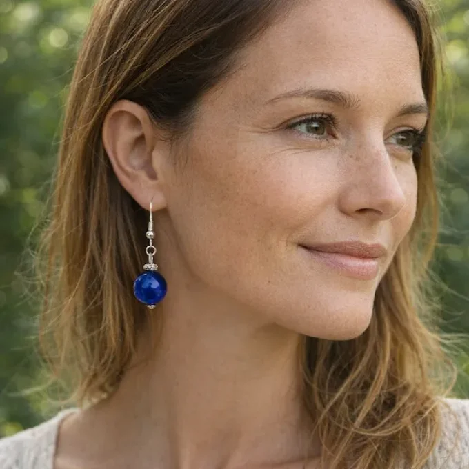 Perles simple d'ivoire végétal bleu marine