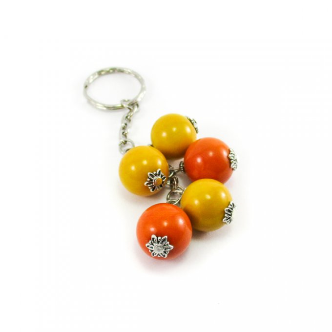 Porte-clé perles d'ivoire végétal jaune orange