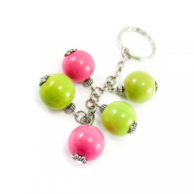  bijoux de sac avec perles d'ivoire végétal rose et vert
