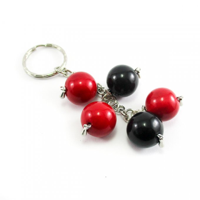 Porte-clé perles d'ivoire végétal rouge et noir