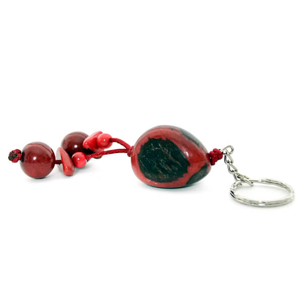 Porte-clé pendentif rouge et perles d'ivoire végétal