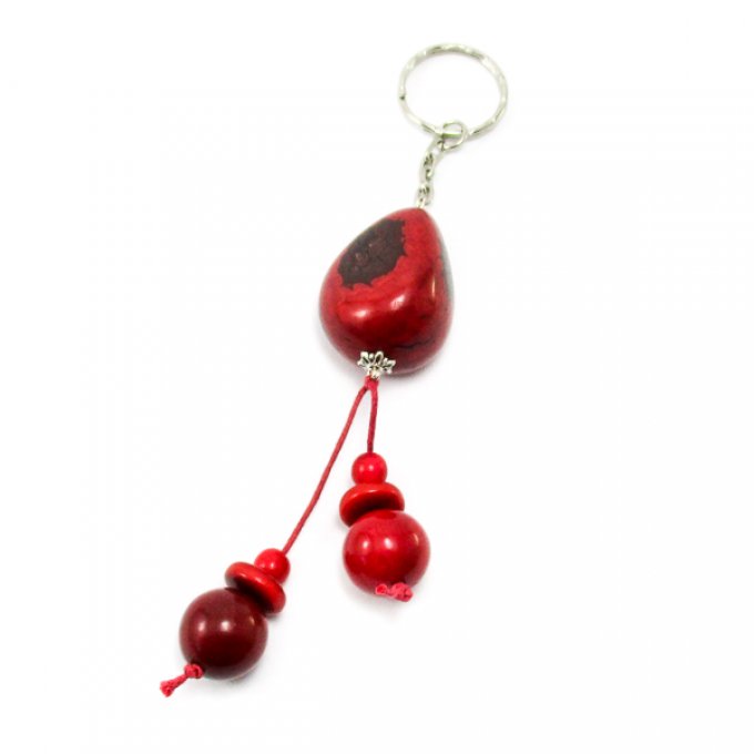 bijoux de sac avec pendentif en noix de tagua et perles ivoire végétal rouge