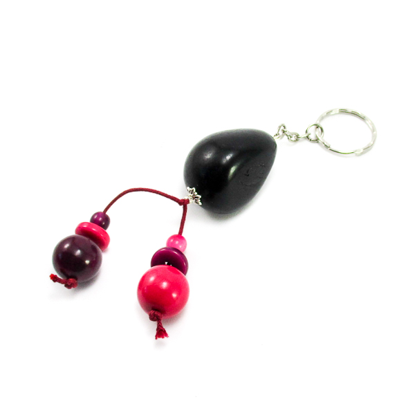 Porte-clé pendentif noir et perles d'ivoire végétal