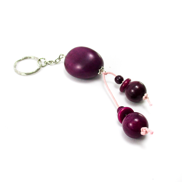 Porte-clé pendentif violet et perles d'ivoire végétal