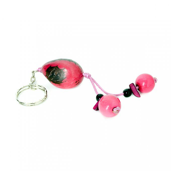 Porte-clé pendentif rose et perles d'ivoire végétal