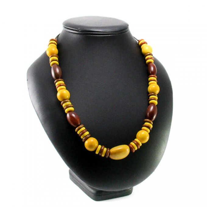 Collier sautoir en tagua coloré jaune