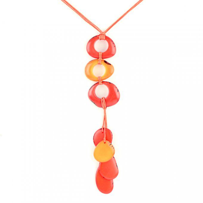 collier original tagua pétales pendentif jaune et orange