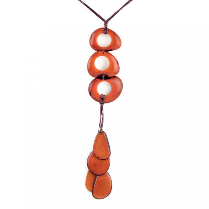 collier ethnique tagua pétale pendentif marron