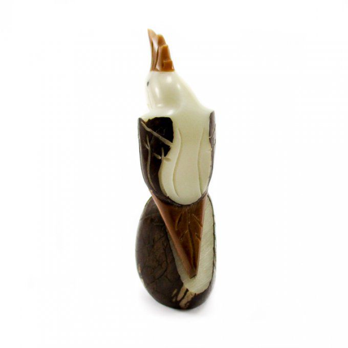 Figurine perroquet cacatoès sculptée dans la graine de tagua