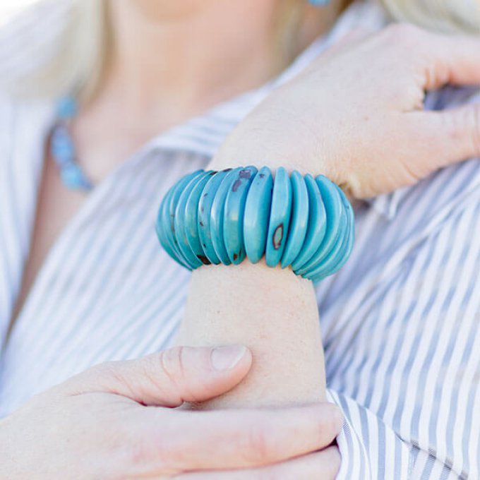 Bracelet forme boule en ivoire végétal turquoise