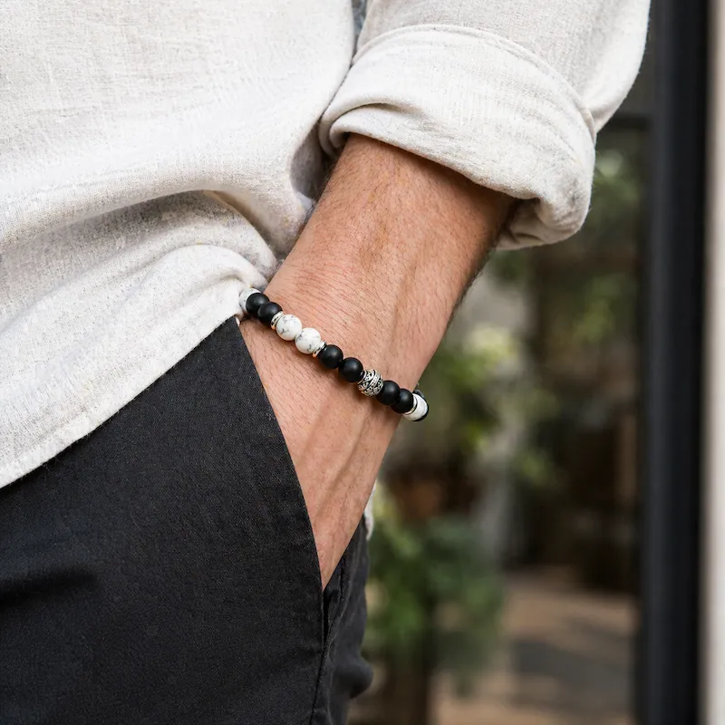 Bracelet homme perles howlite et agate