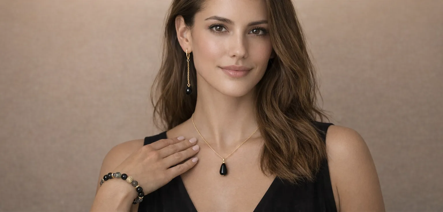 Boucles d’oreilles chaîne noire en pierres naturelles, personnalisables