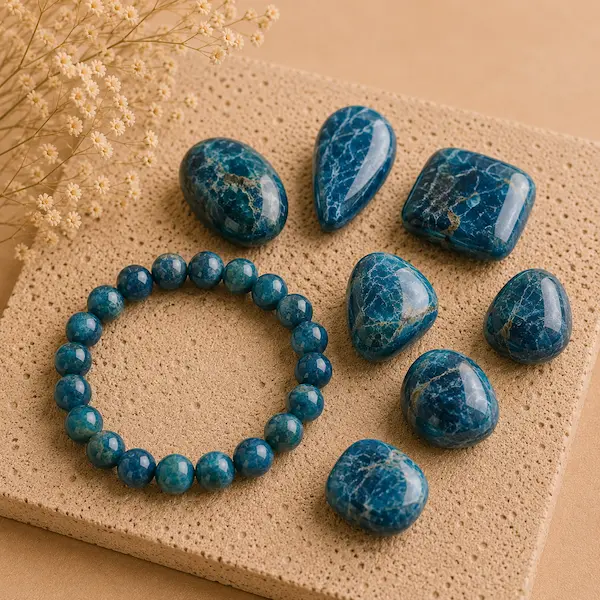 Perles et pierres polies en Apatite bleue