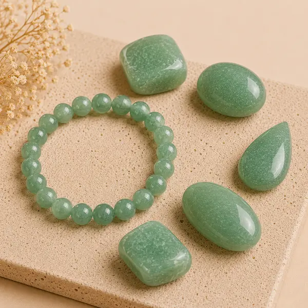 Perles et pierres polies en aventurine verte