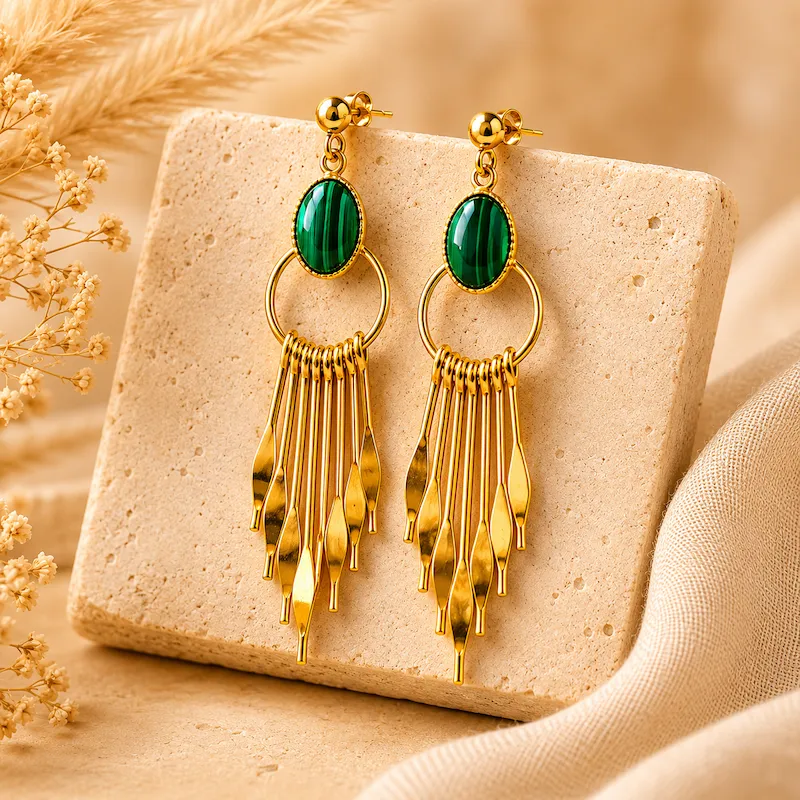 boucles d'oreilles indiennes et pierre malachite