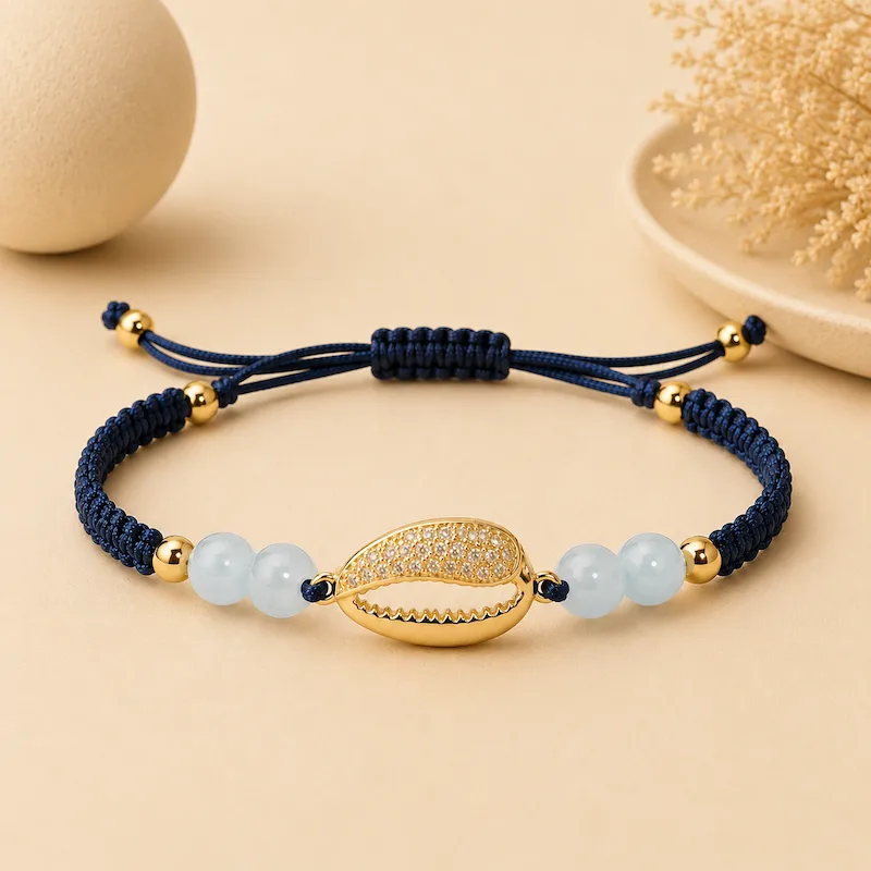 bracelet tressé à la main cauri et pierres naturelles