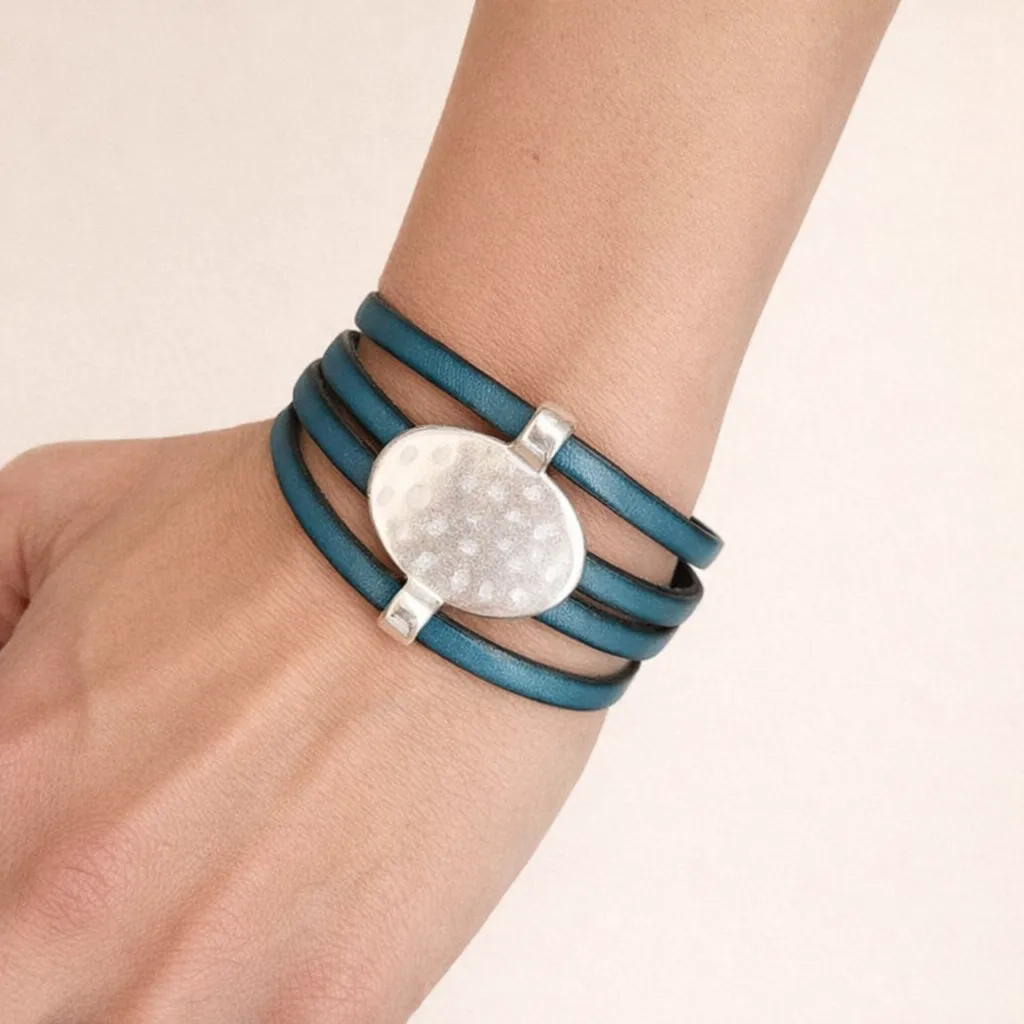 Bracelet cuir design bleu jean