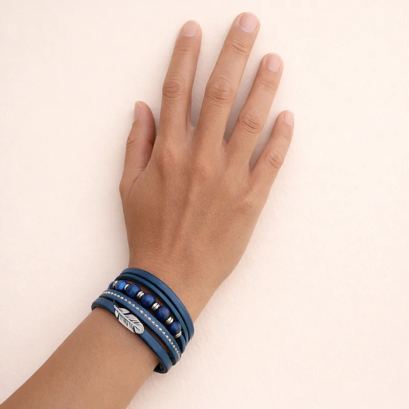 Bracelet cuir bleu marine multibrins