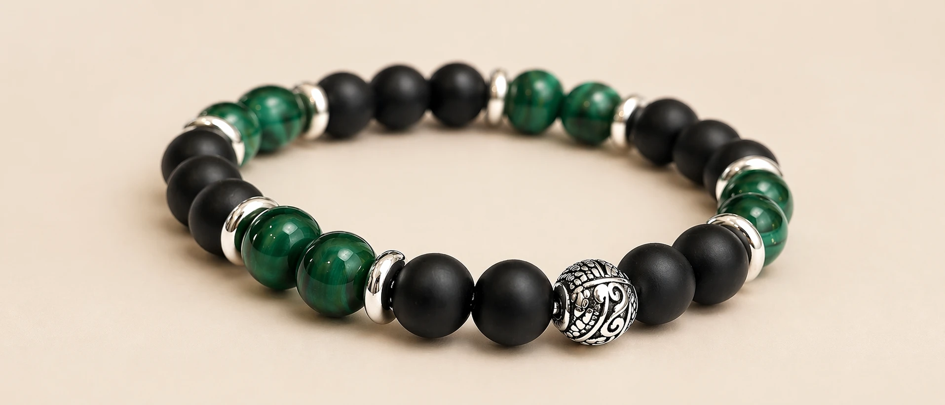 Bracelet homme malachite et agate