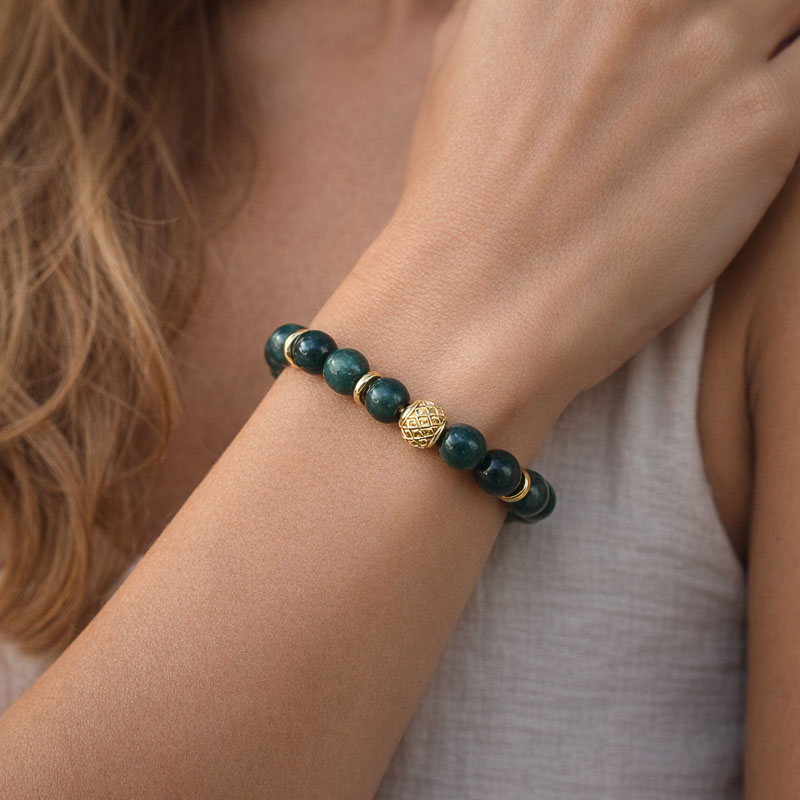 Bracelet boules en ivoire végétal couleur vert fonçé