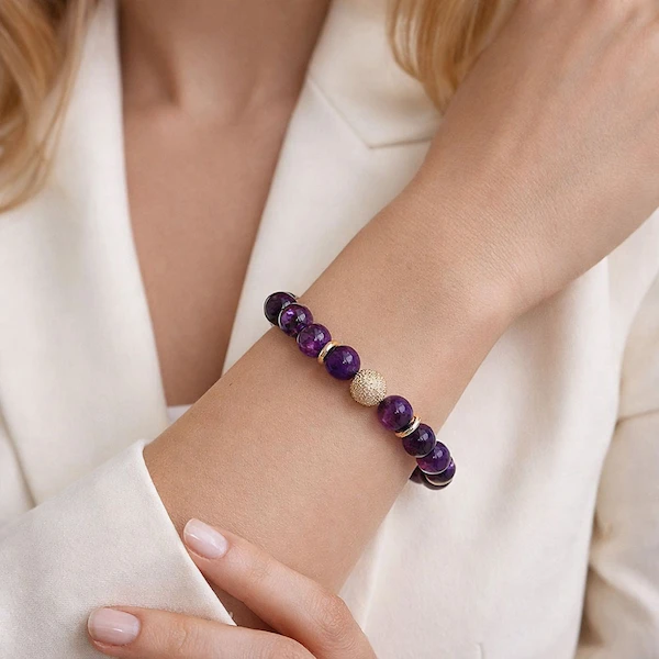 Bracelet en pierre améthyste naturelle, création artisanale élégante