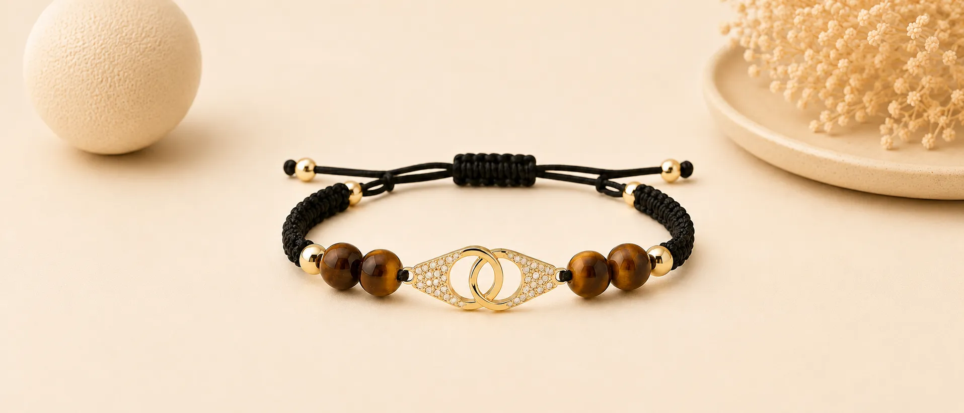 Bracelet tressé à la main avec menottes et pierres œil de tigre