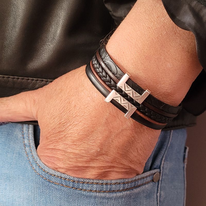 Bracelet cuir homme noir et marron