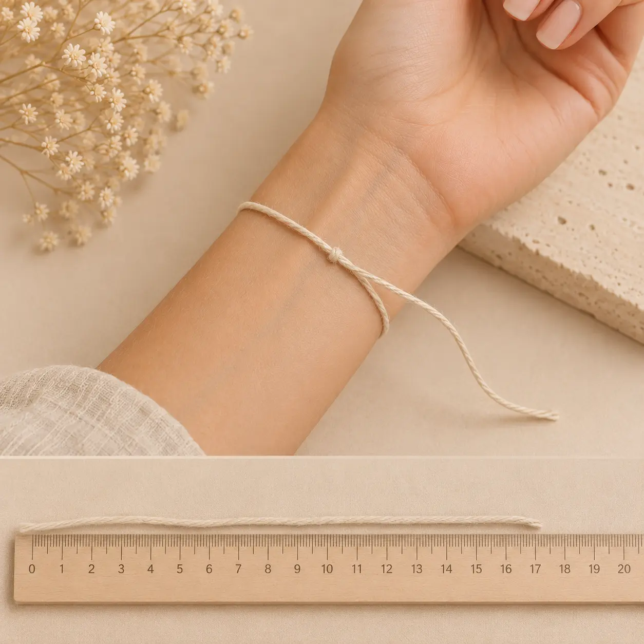 Mesurer son poignet avec une ficelle pour bracelet sur mesure