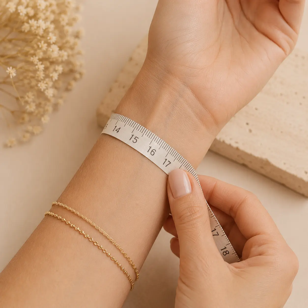 Mesurer son poignet avec un ruban mètre pour choisir un bracelet
