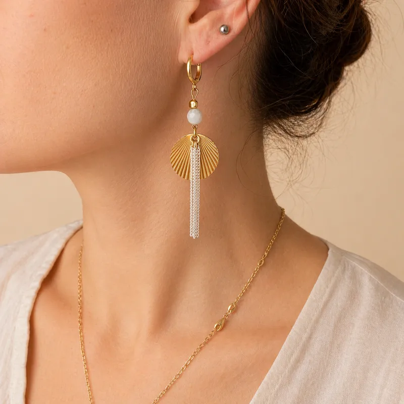 Boucles d’oreilles Gaïa howlite blanche