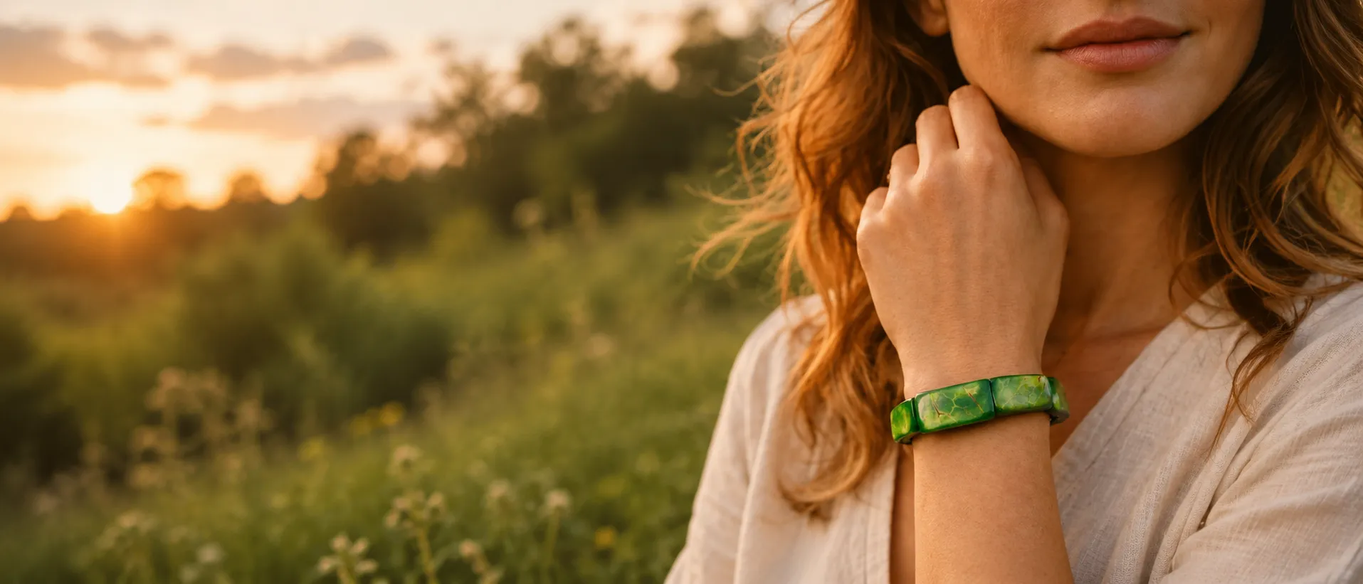 Bracelet bohème ivoire végétal vert