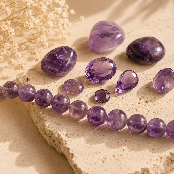 Perles et pierres polies en Améthyste