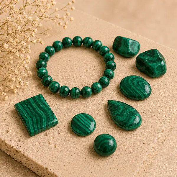Perles et pierres polies Malachite