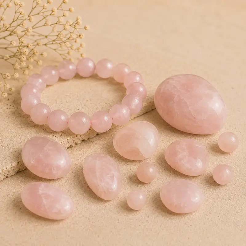 Perles et pierres polies en Quartz rose