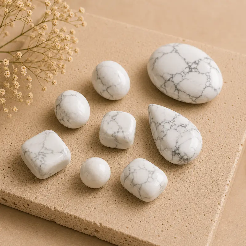 Perles et pierres polies en howlite blanc