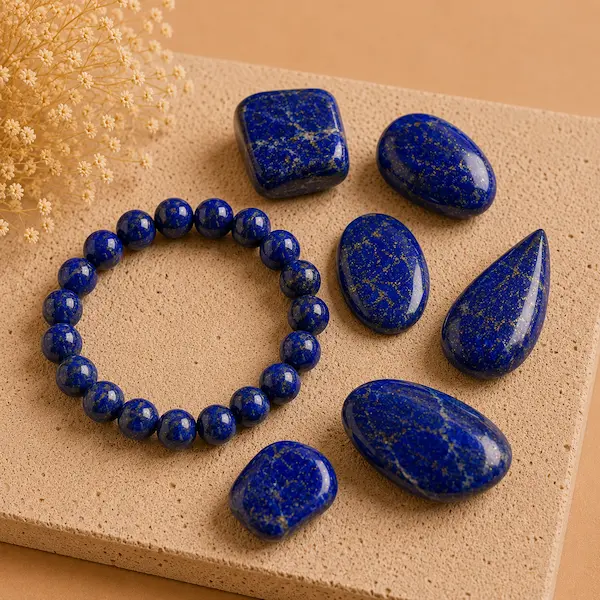 Perles et pierres polies en Lapis Lazuli