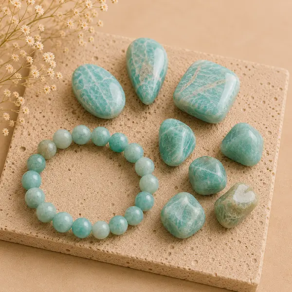 Perles et pierres polies en Amazonite