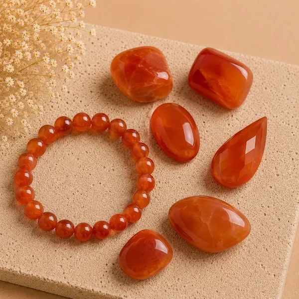 Perles et pierres polies en Cornaline orange