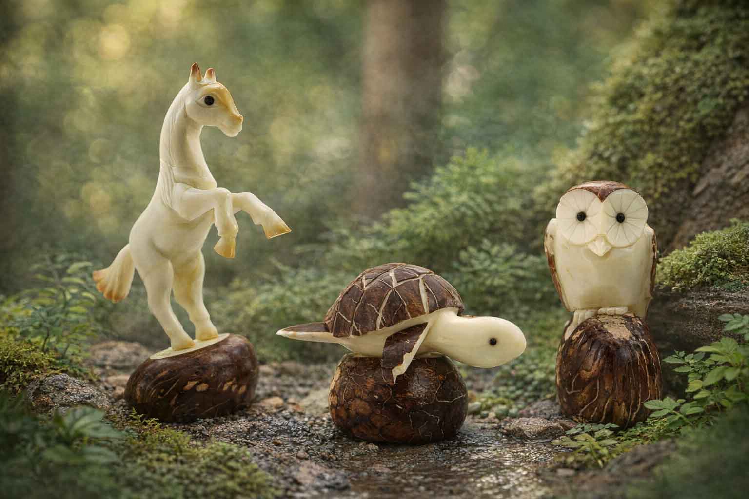 décorations animaux en ivoire végétal